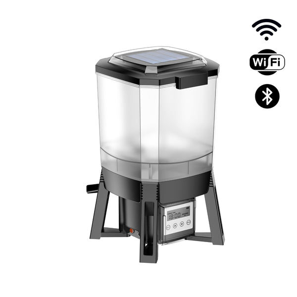BluFeeder - Inteligentny Automatyczny Karmnik dla Ryb do Oczka Wodnego na Energię Słoneczną - Zbiornik 6L - Wifi / Bluetooth